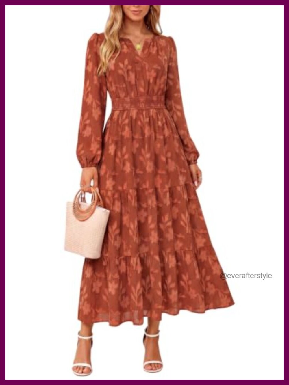 Women's Long Sleeve Floral Maxi Dress with Pockets A-Line Semi Formal Wedding